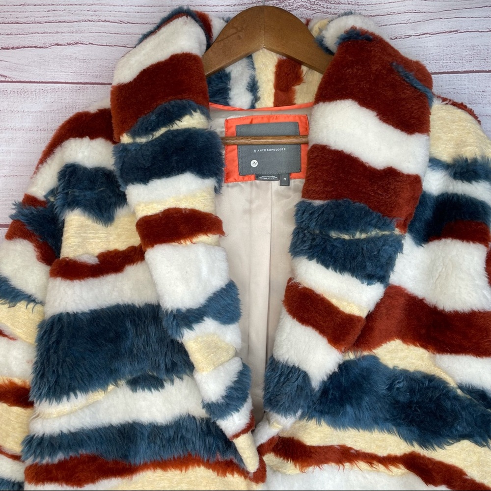 Anthropologie faux fur multicolor coat size M - Picture 6 of 15